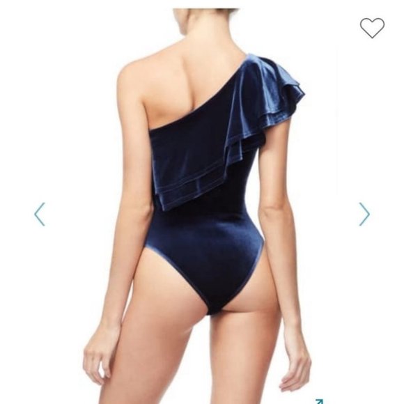 Good American Navy Velvet One Shoulder Bodysuit - Picture 3 of 4